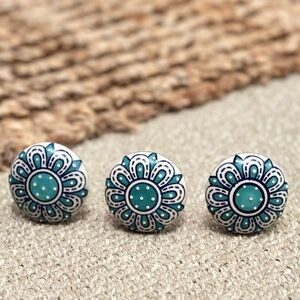Vintage Ceramic Novelty Knobs, Navy White & Teal Paisley handcrafted💫🦋